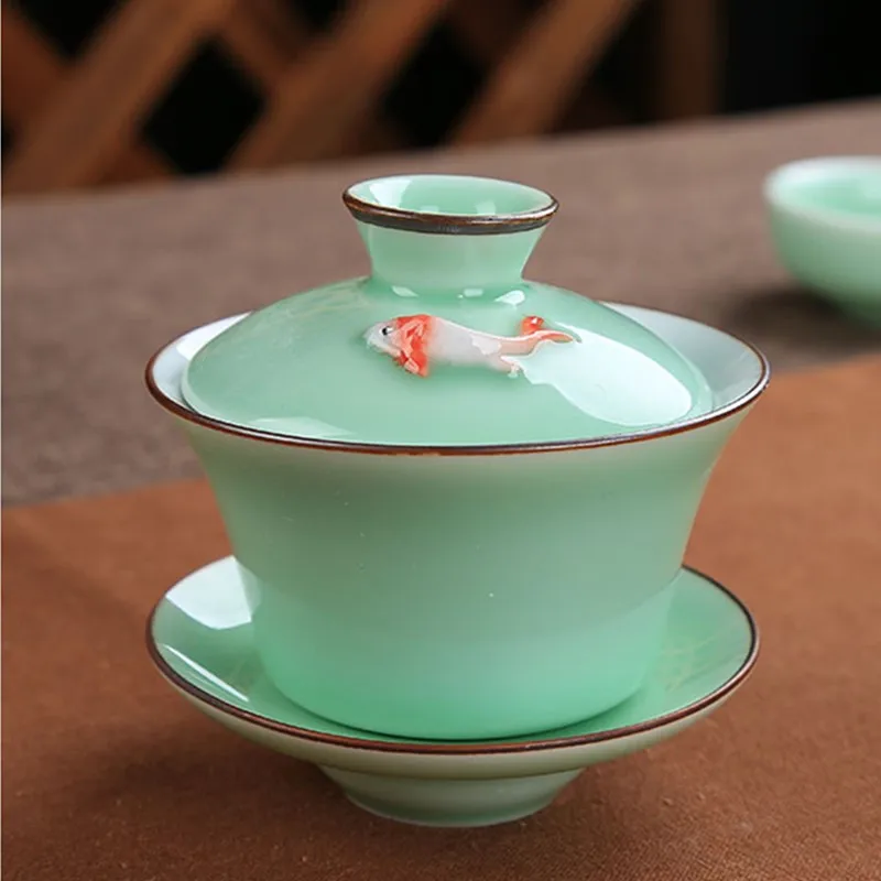 Чайная чаша Celadon Gaiwan чайная кунг-фу из голубого и белого фарфора Цзиндэчжэнь |