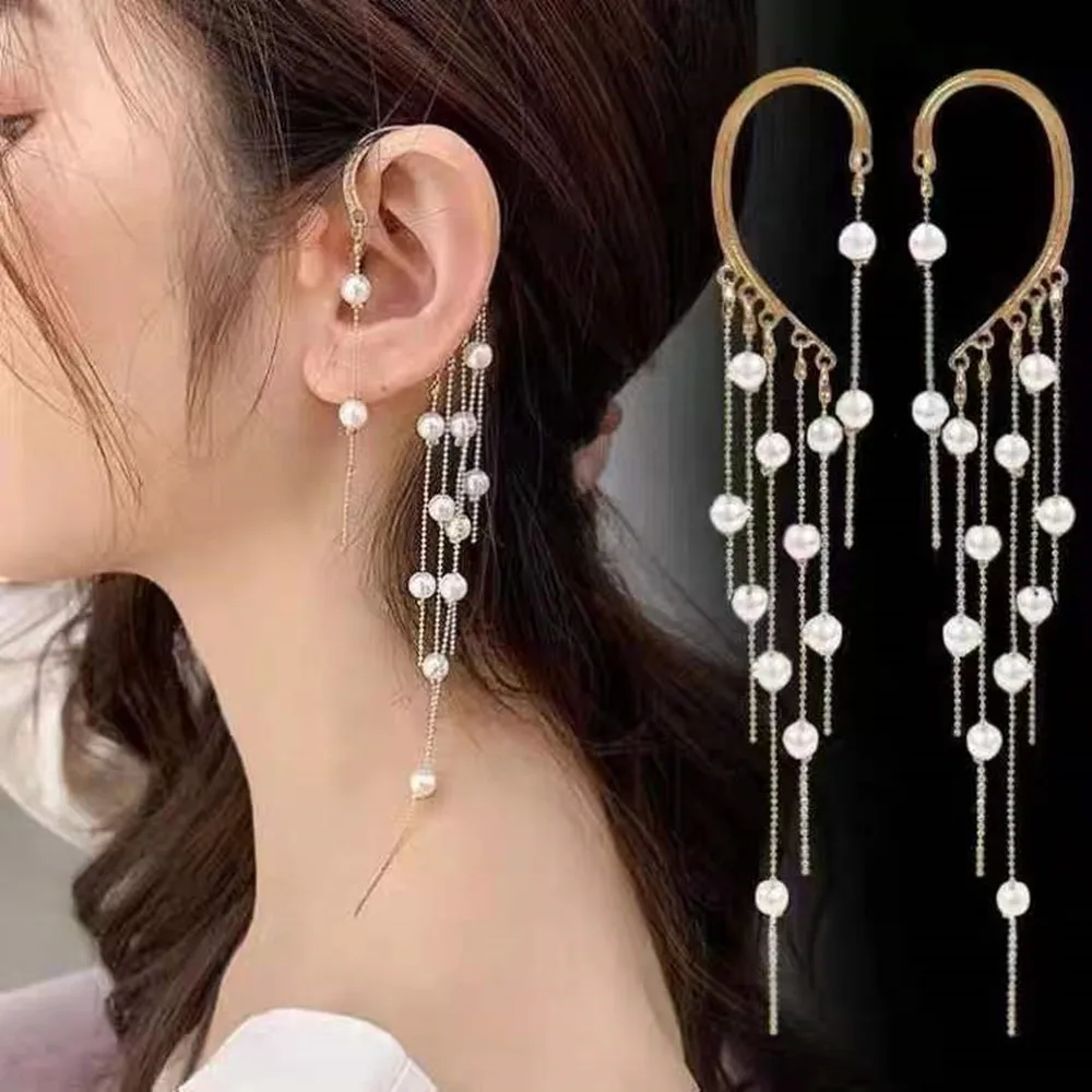 

2022 Korean Personality No Pierced Earrings Pearl Tassel Earrings Retro Earrings Jewelry Party Jewelry Exquisite Gifts Wholesale