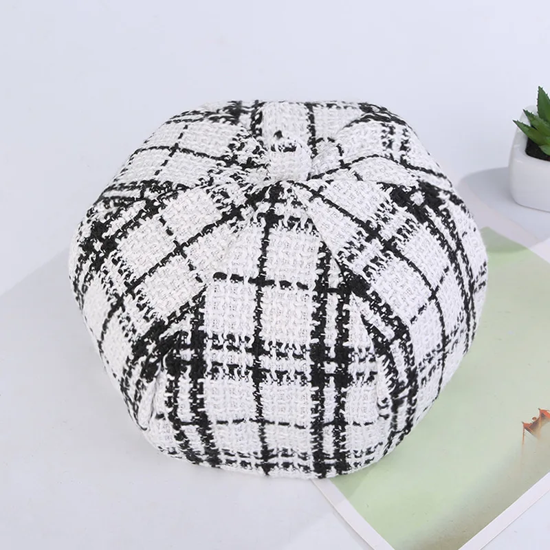 

New Autumn Winter Hats for Women Plaid Octagonal Newsboy Cap Men Ladies Casual Wool Hat Beret Women Painter Cap Black Khaki Gray