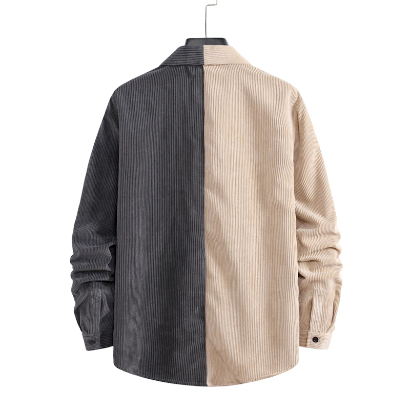 

Contrast Striped Shirt Mens Casual Long Sleeve Pocket Men Shirts Colorblock Patchwork Splice Autumn Warm Oversized Camisas