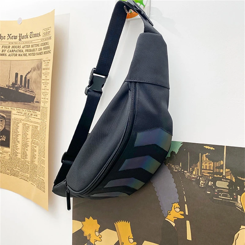 

Fashion Women Canvas Bag Cool Street Fanny Belt Chest Bag Reflective Stripe Shoulder Bag Multifunction Pouch Waist Packs