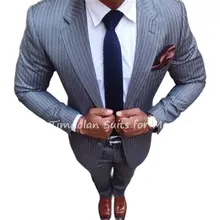 2Pcs Notch Lapel Jacket Pants Custom Made Grey Stripe Blazer Trousers Men's Suit Sets Groomsmen Wedding Party Wear Male Clothing (3)