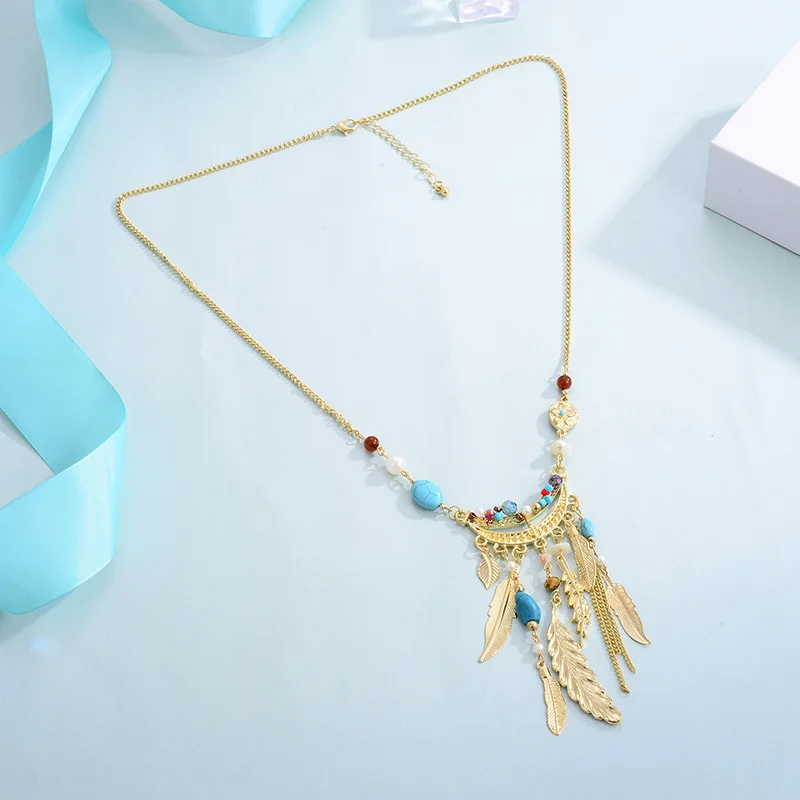 Shineland богемное колье имитация жемчуга бусины из искусственного камня лист