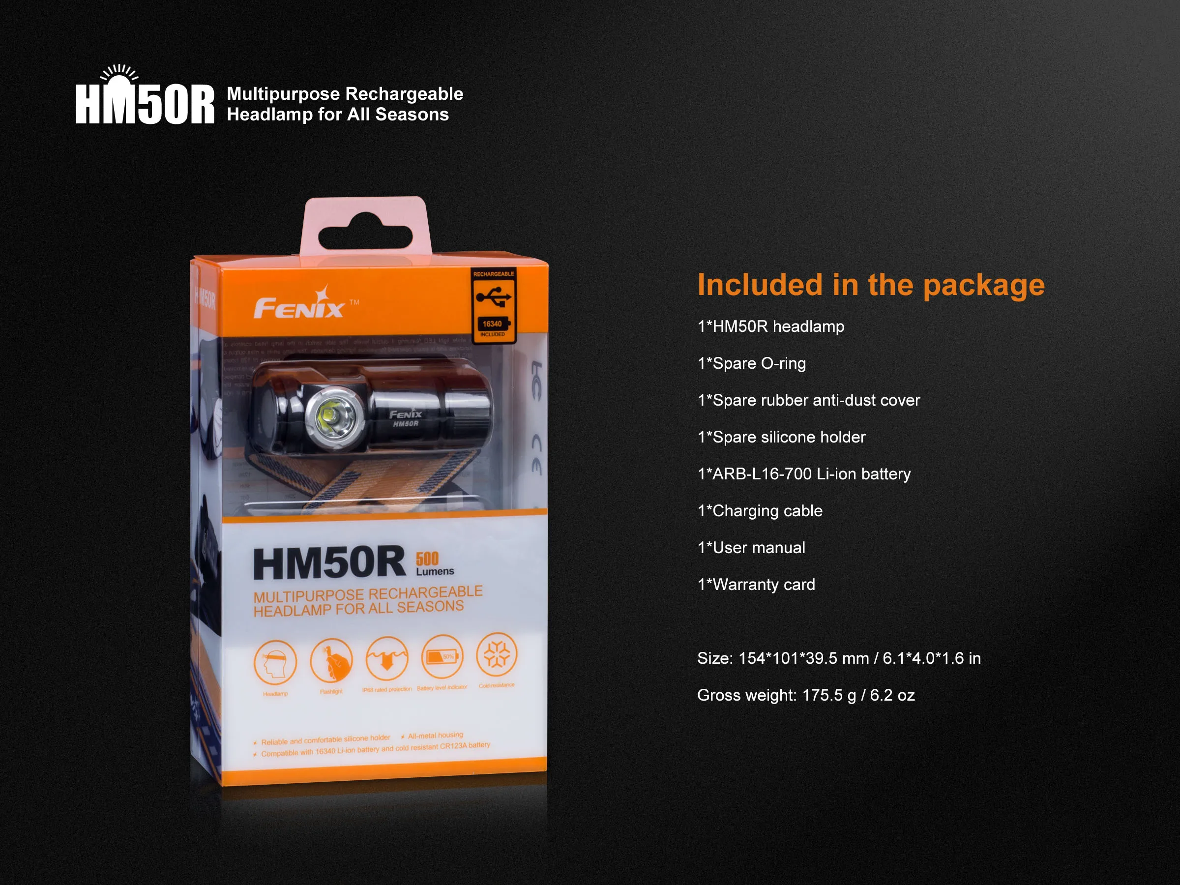 Универсальный перезаряжаемый налобный фонарь Fenix HM50R CREE XM-L2 U2 макс. 500 люмен