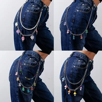 punk hip hop women men jeans waist chain bear lollipop pendant metal belt pants key chain harajuku accessories jewelry gift