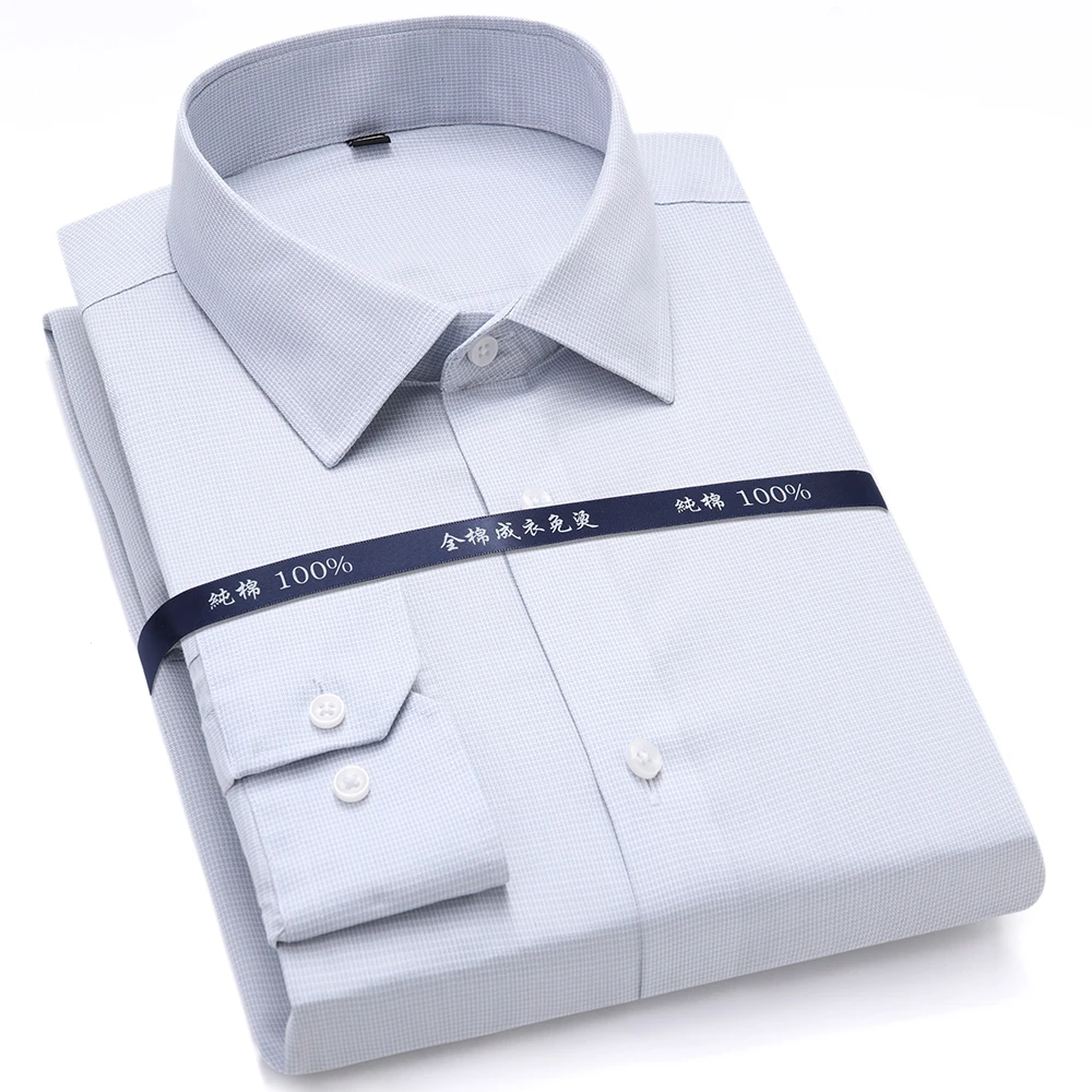 

Top Quality Mens Formal Dress Shirts Long Sleeve White Pure Cotton Business Slim Fit Plus Size Office Non Iron
