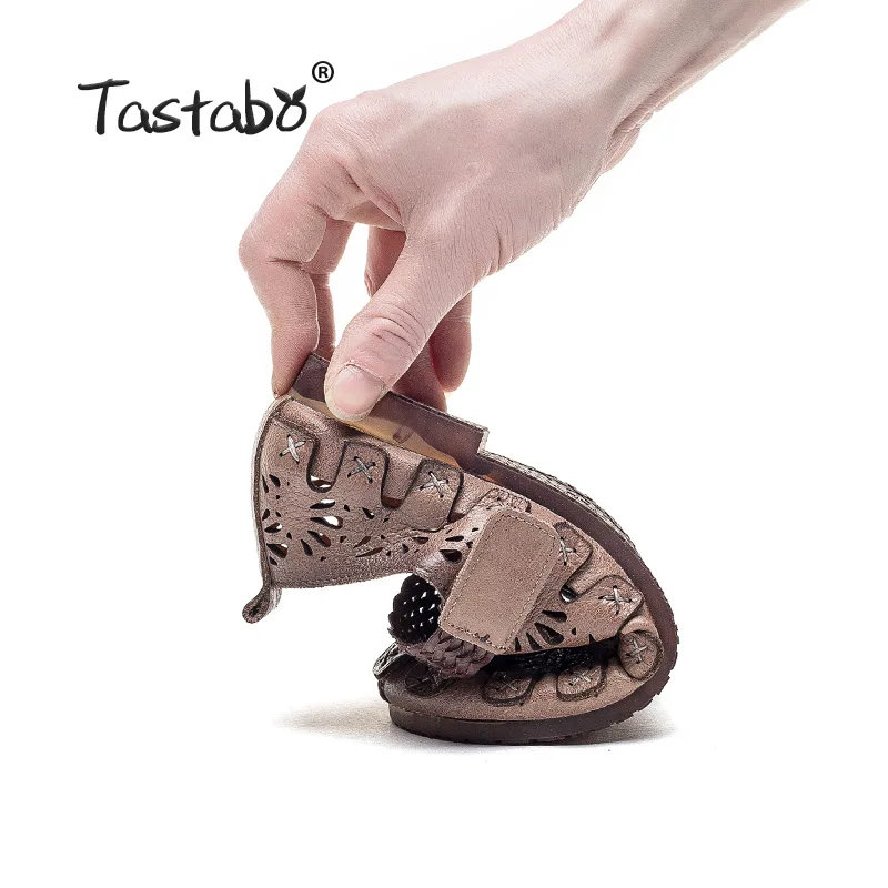 Tastabo Genuine Leather Handmade Women Shoes Casual shoes Hollow Everyday Sand White S2521 Asakuchi soft-soled Mom | Обувь