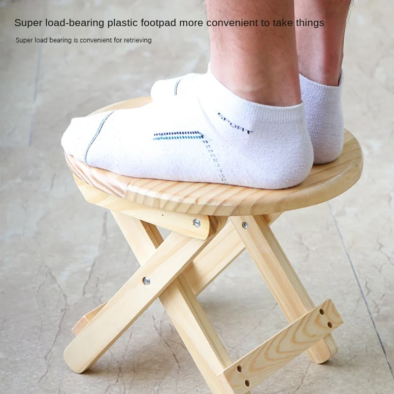 

Solid Wood Folding Stool Home Living Room Shoe Changing Stool round Tiptoe Stool Outdoor Stool