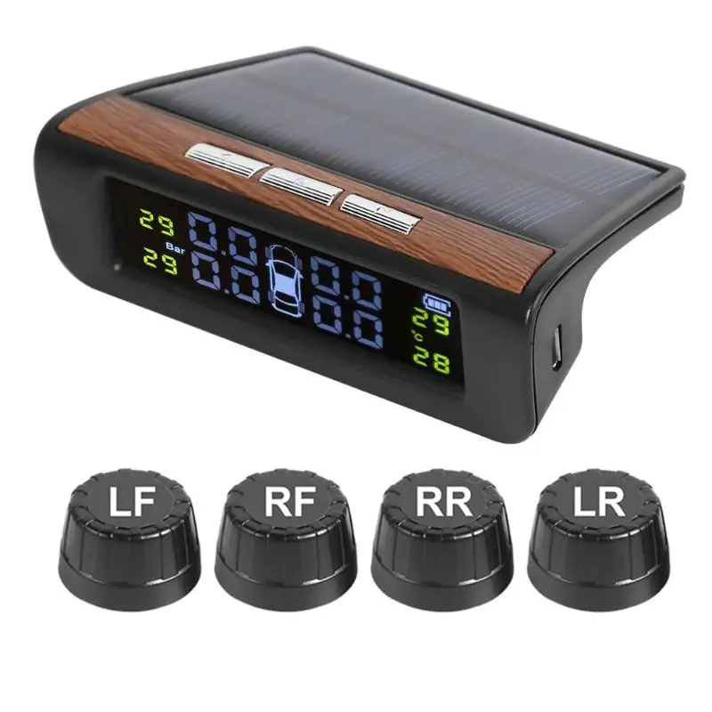 AN-06 Солнечный ЖК-дисплей автомобиля TPMS Авто Система контроля давления в шинах датчик температуры шин с 4 датчиками Высокоэффективная солнечная панель
