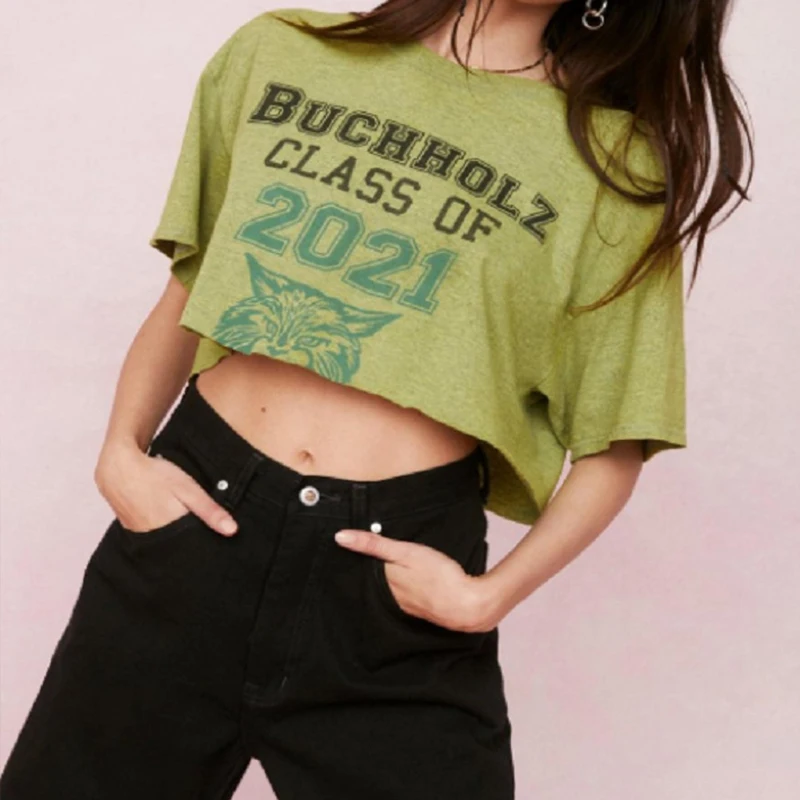 Зеленый сексуальный укороченный топ с буквенным принтом футболки для мальчиков