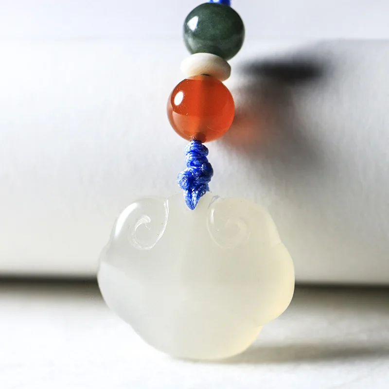 Китайский элемент белый халцедон долговечность Ruyi фу замок кулон Мобильный