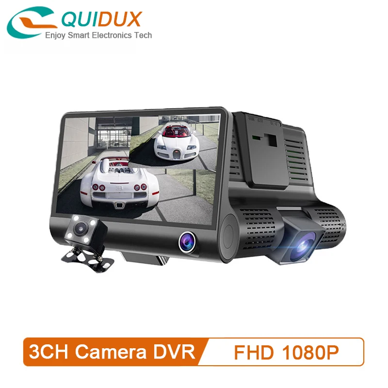QUIDUX 4 дюйма ips DVR видеорегистратор 3 способа Камера s 170 градусов FHD 1080P ночное видение видео Регистраторы с зеркалом заднего вида Камера