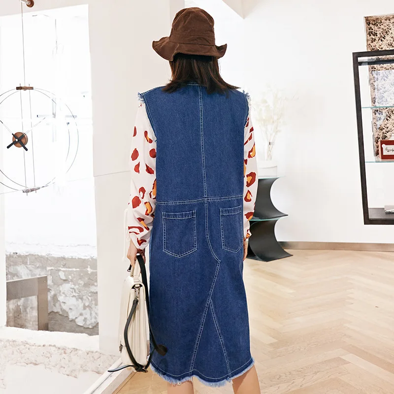 LANMREM can ship All-match women's clothes sleeveless denim Vest Dress for famale 2020 spring Loose new dress with pocket YH903 | Женская