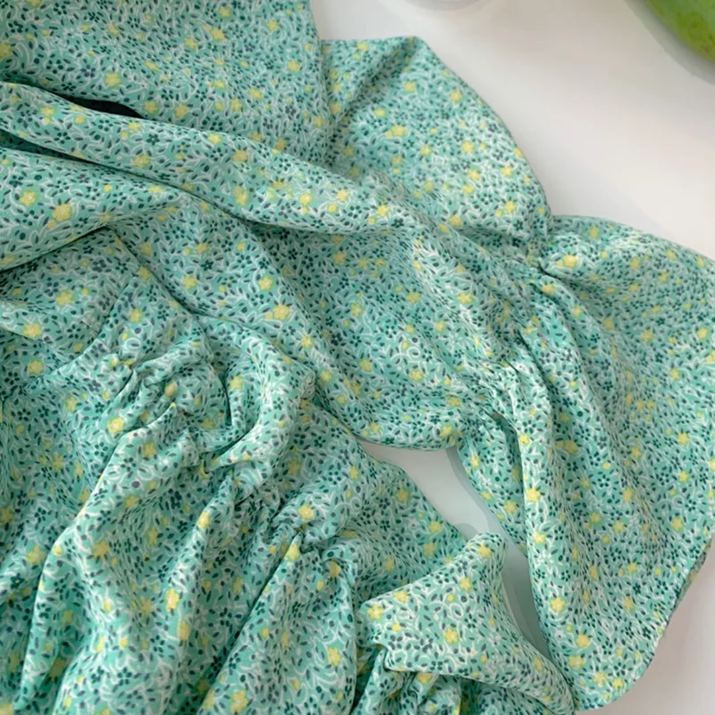 

EleeMee Women Mini Dress Floral Print Long Sleeve V Neck Pleased Chiffon Dresses Bodycon Stylish Sexy Vestidos Size S-M