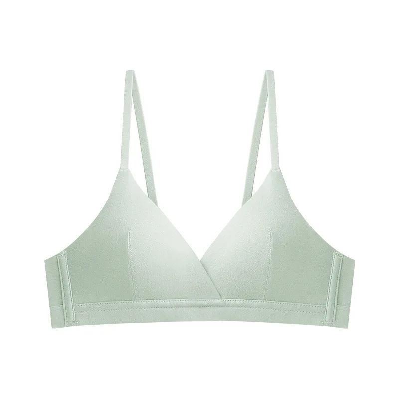 

New French Triangle Cup Small Chest Bra Cotton Women Invisible Girl Bra Summer Thin Sexy Bra Without Steel Ring Push Up Seamless