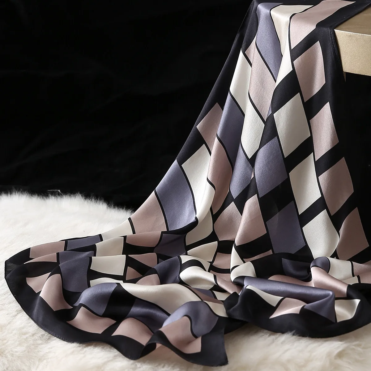 

[PTAH]100% Mulberry Silk Scarf Ladies Banquet Softer Breathable Digital Printed Large Scarf High Quality Mom Gifts Box 66*66cm