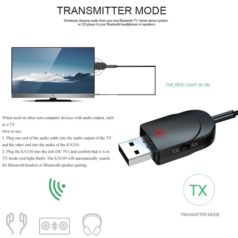 Bluetooth 5.0 Receiver Transmitter Adapter 2 in 1 Wireless 3.5mm AUX Jack Audio for TV Car Kit Speaker | Электроника
