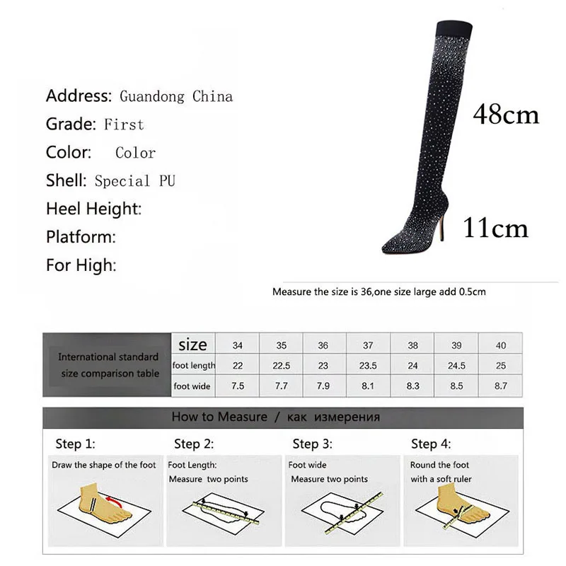New Winter Knee Boots Sexy Fashion Warm Shiny Rhinestone Stretch Knee High Heel Women's Boots Winter Shoes ZL-139-21