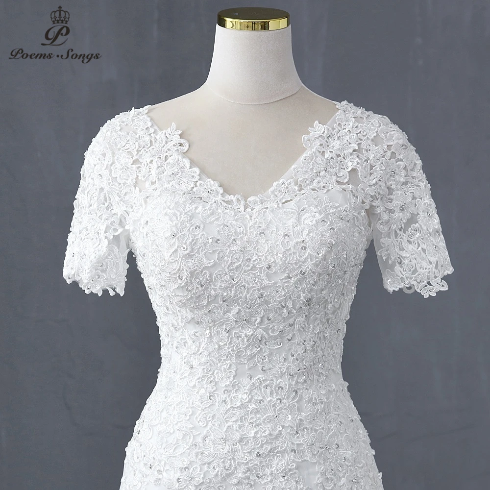 Женское свадебное платье-русалка с аппликацией и коротким рукавом | Свадьбы