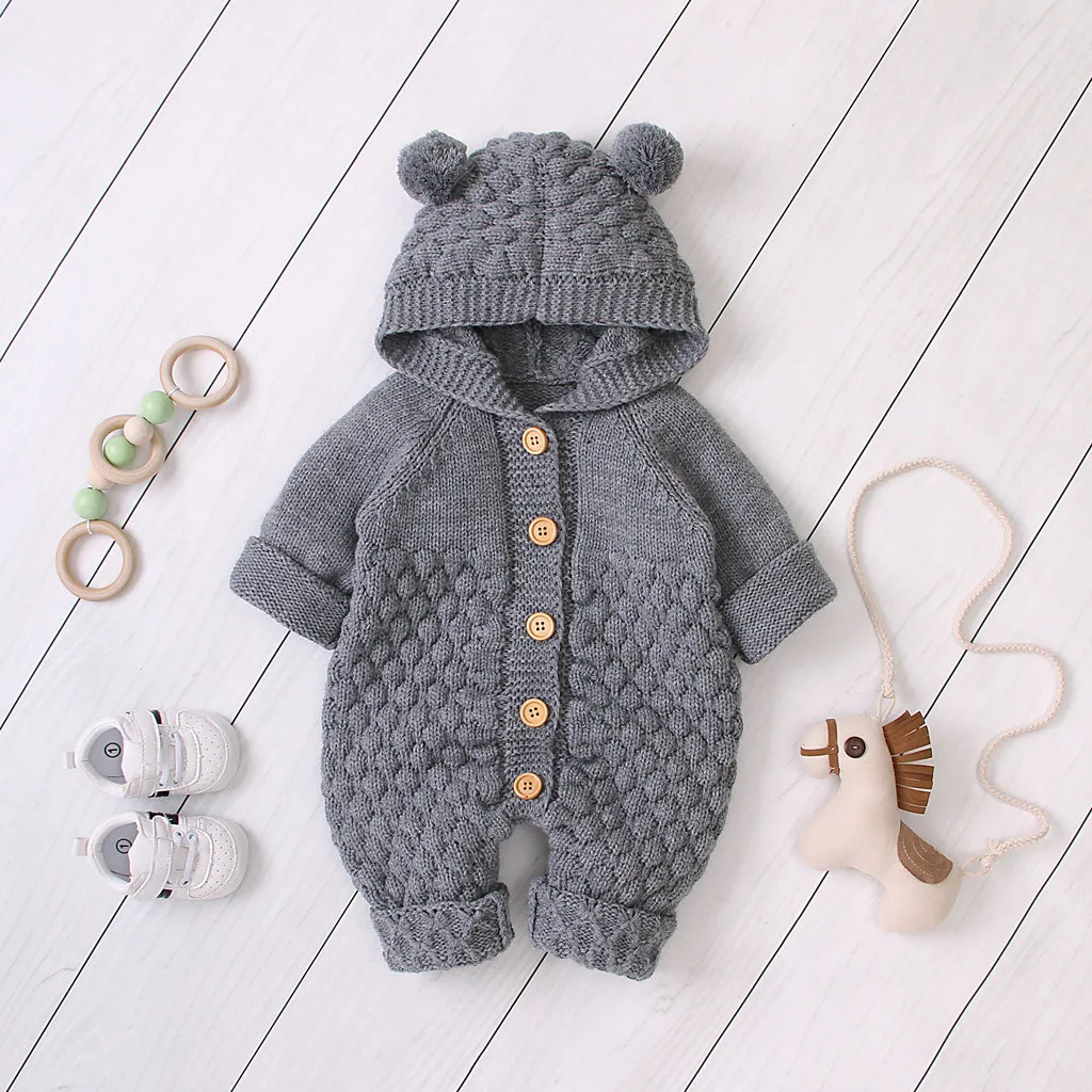 

0-24M Newborn Infant Baby Girl Boy Winter Warm Coat Knit Outwear Hooded Jumpsuit