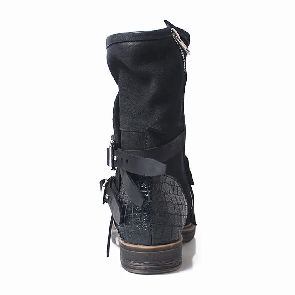 Женские зимние сапоги до середины голени Теплые в стиле панк на среднем каблуке