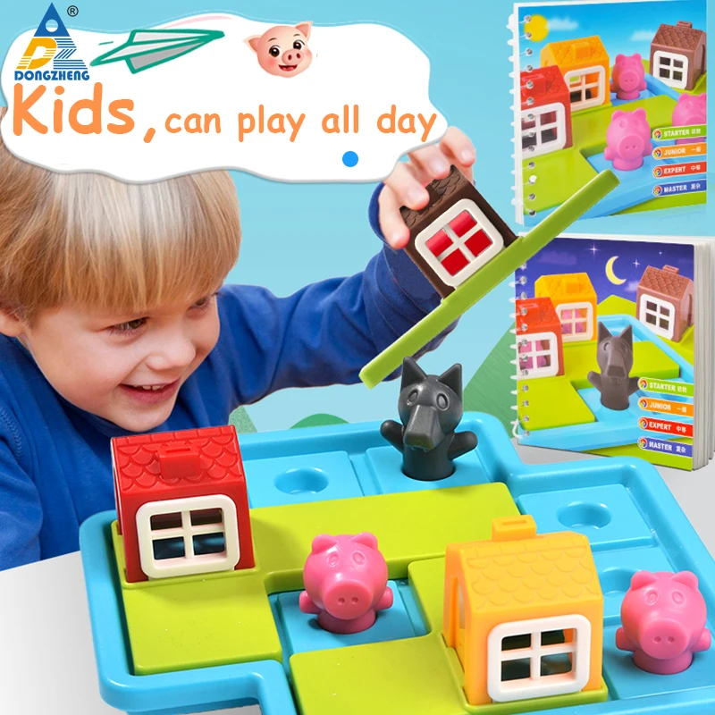 

Children Smart Board Games Three Little Piggies 48 Challenge with Solution Game IQ Training Toys For Kids Thinking