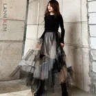 LANMREM Женская сетчатая юбка 2021 лето осень высокая талия юбки женские контрастные цвета длинная модная уличная одежда 2C2203