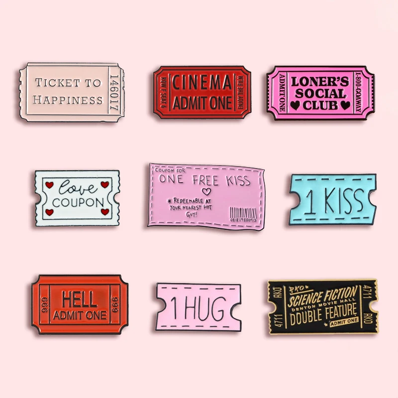 Металлическая эмалированная брошь в виде билета из фильма|Броши| |