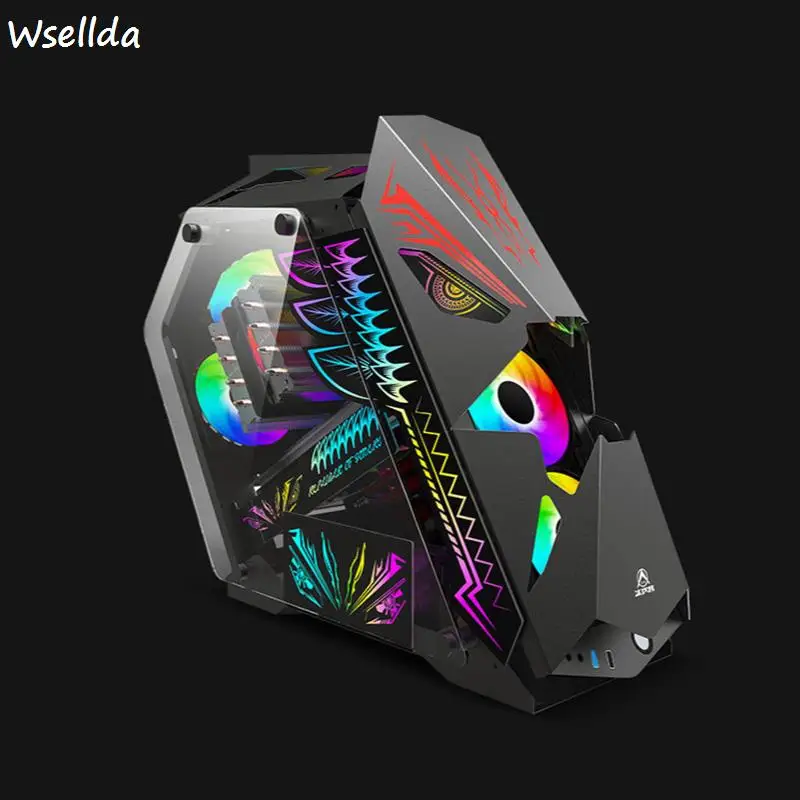 

Kun ATX Gaming Computer Case Fan Water-cooled Front I/O USB3 Tempered Glass Full Side Penetration Pc Gamer Gamer Cabinet PC Case