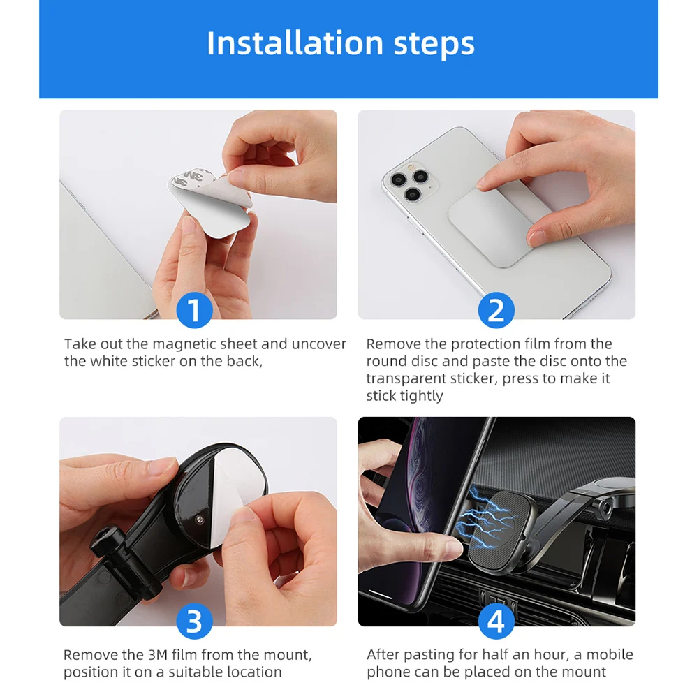 

Magnetic Phone Car Mount Dashboard Phone Holder With Adjutsable Arm, Self-Adhesive Base For Phone Under 6.5"