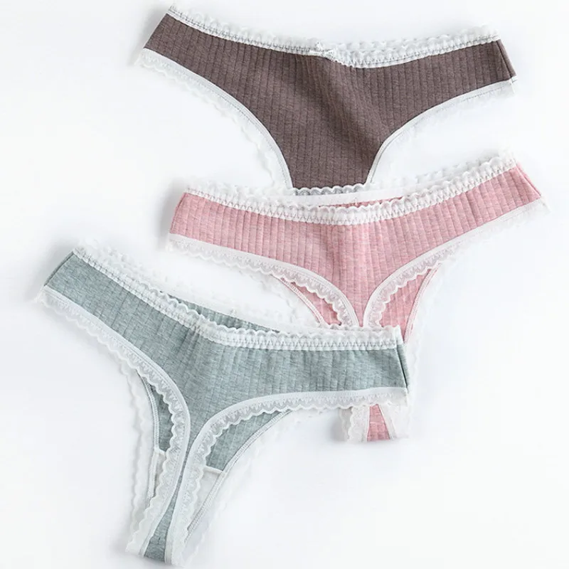 

Women's Sexy Thong Cotton Panties Lace Underwear Women Comfortable Briefs Breathable Lingerie Ladies Letter Low-Rise Intimate