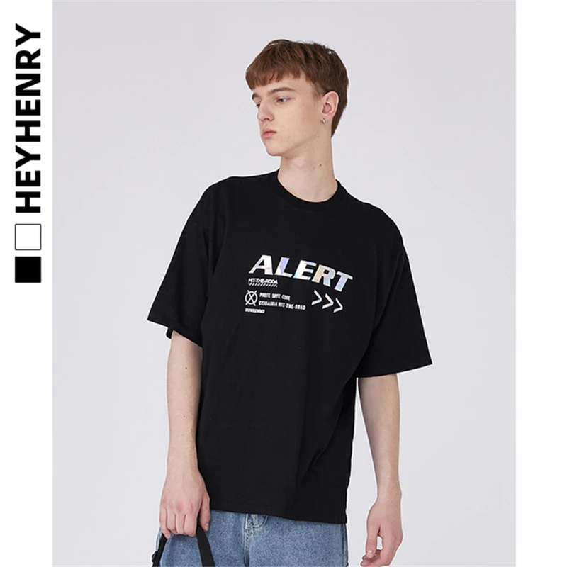 

Summer new style Korean style pure cotton printing reflective letters short-sleeved T-shirt men H9015