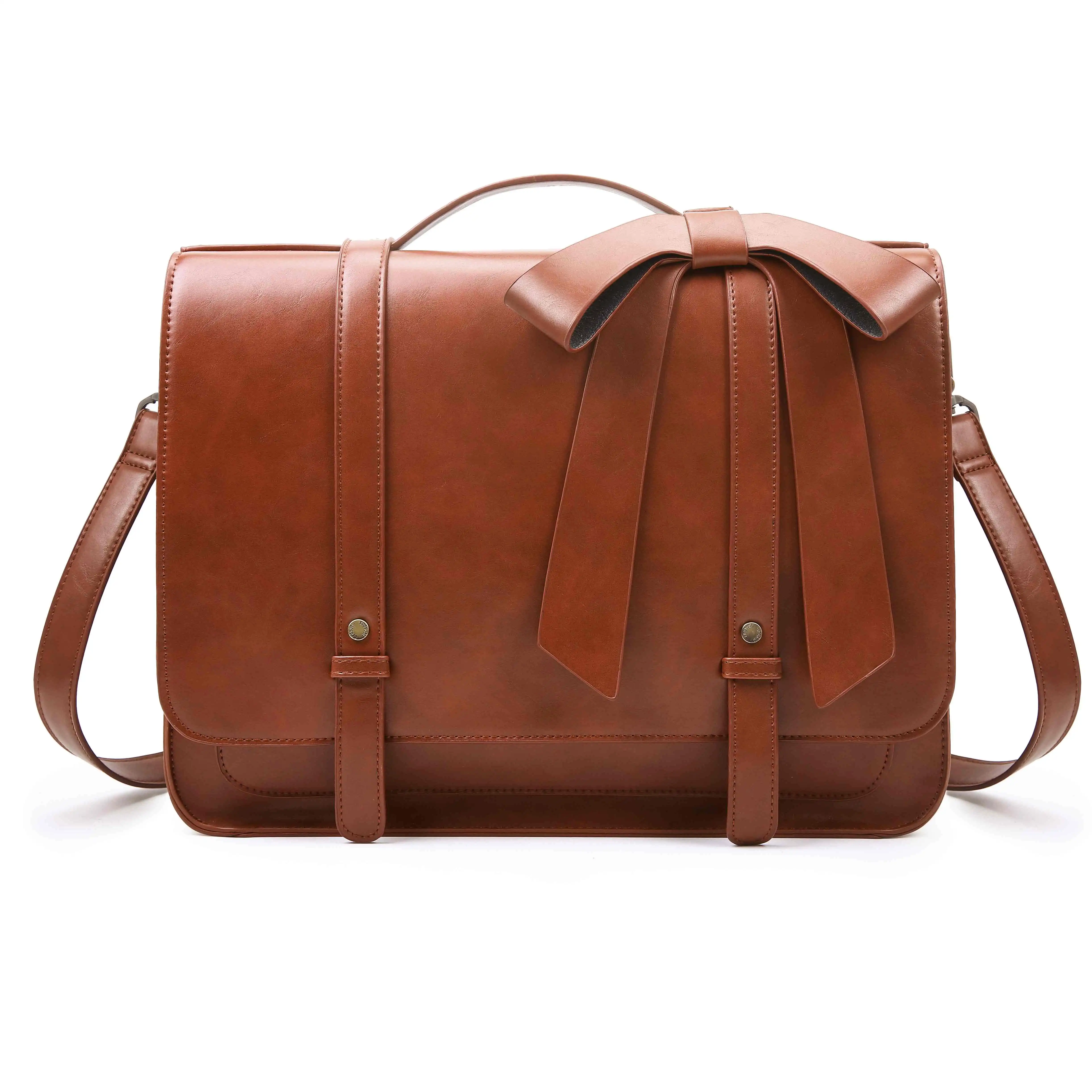 Brown ECOSUSI 15,3 'сумка для ноутбука, Женская дорожная сумка из искусственной кожи, женские сумки-тоут, сумки-мессенджеры, сумки через плечо, школьные сумки - Цвет: Brown
