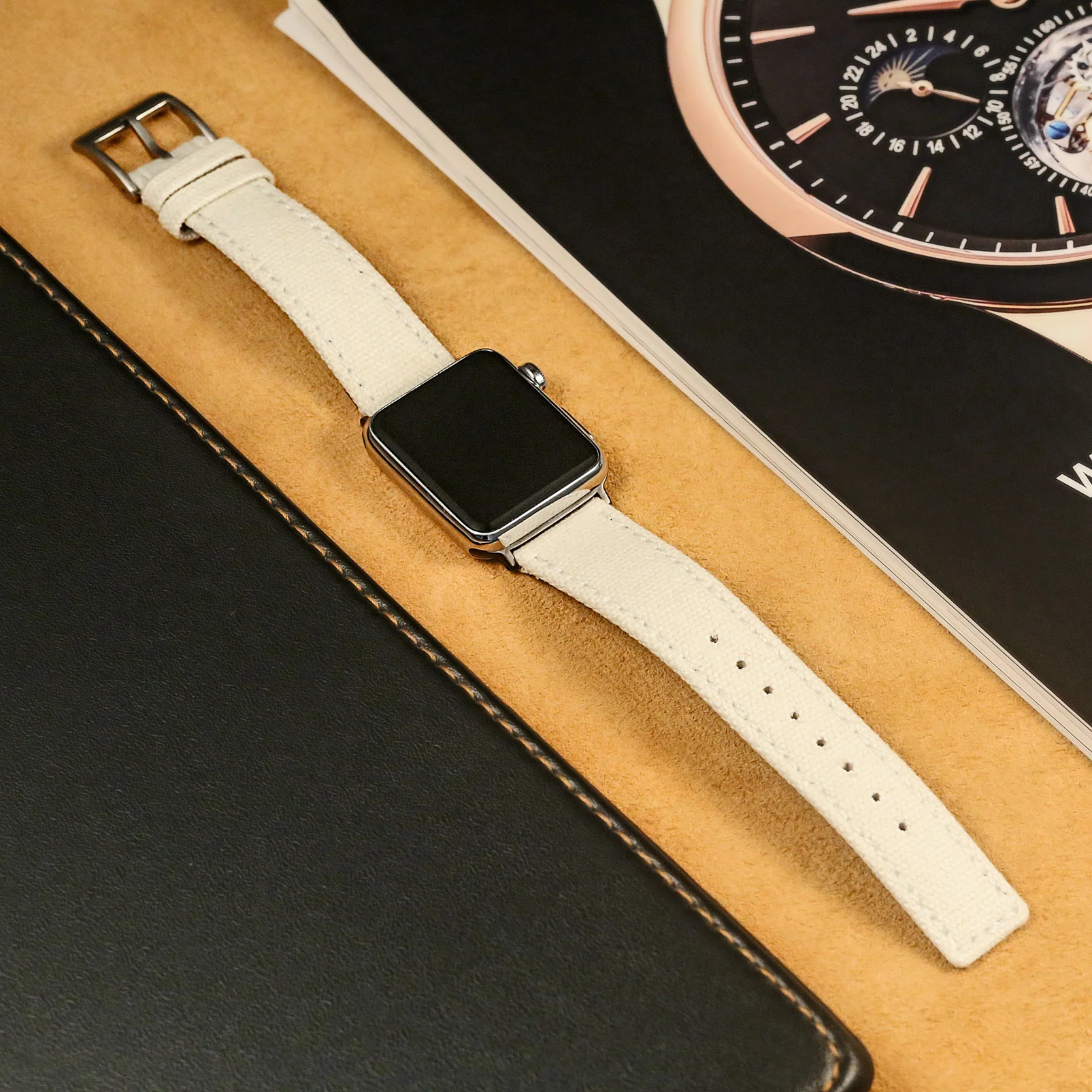 Ремешок Hemsut из текстиля для наручных часов быстросъемный белый браслет двух