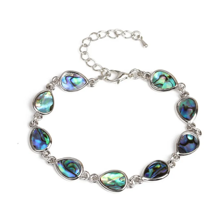 

FYJS Unique Silver Plated Jewelry Abalone Shell Water Drop Bracelet for Anniversary Gift