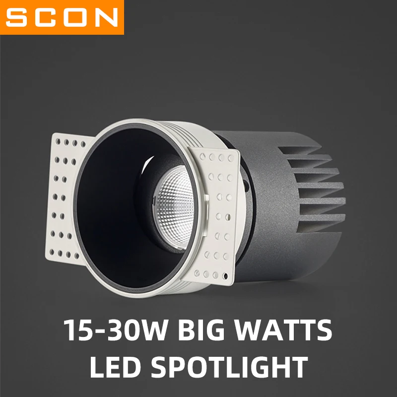 SCON Unframed 15-30W Big Powers Led Spotlights Simple Modern Black High-end Adjustable Rotatable Design for Indoor Lighting