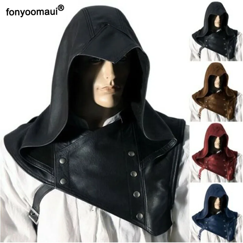 Кожаный капюшон для мужчин и взрослых кожаный косплея Винтаж средневековье