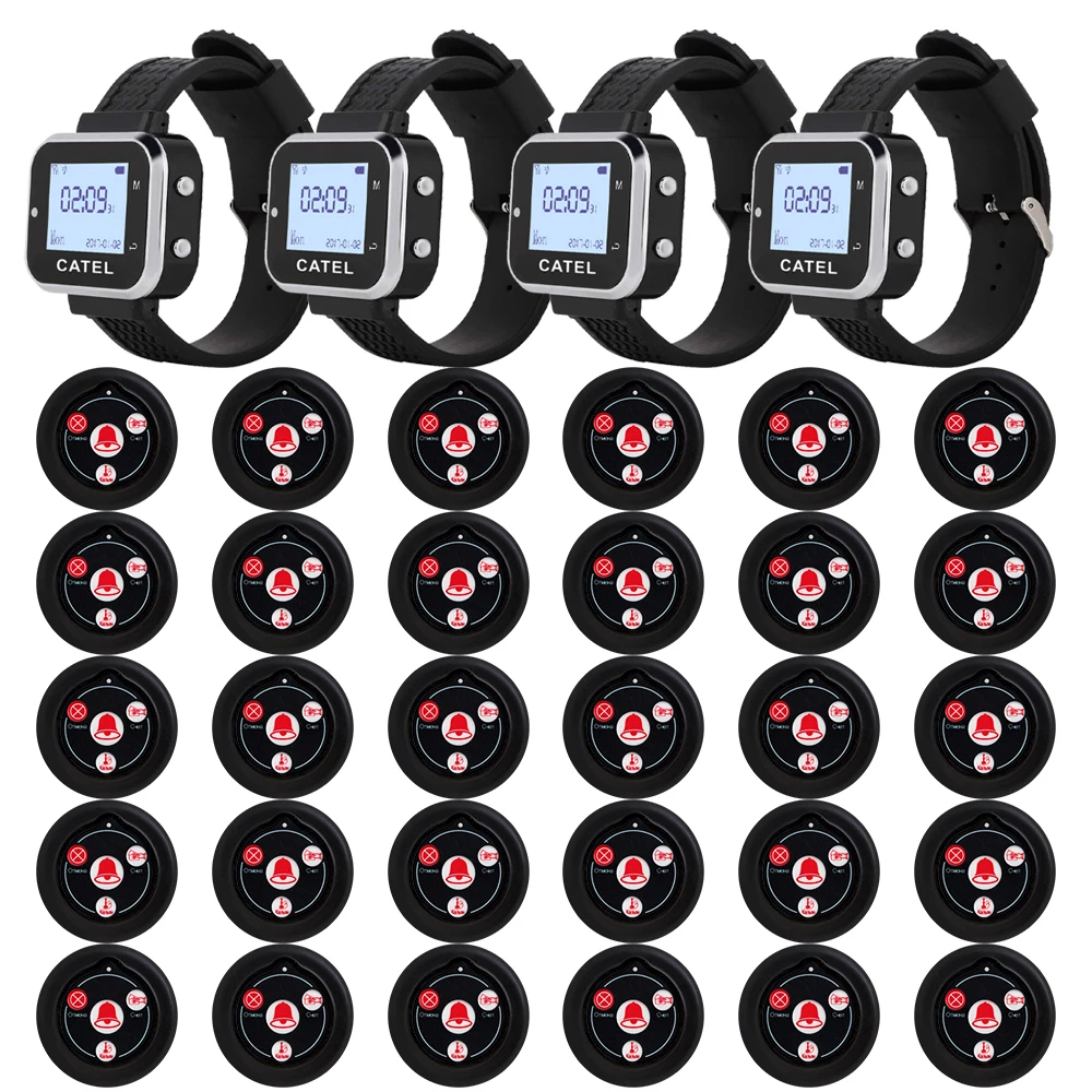 CATEL Russian 30 Button 4 Watch Wireless Calling System Call Transmitter Paging Pager for Restaurant Waiter Service Bell Buzzer