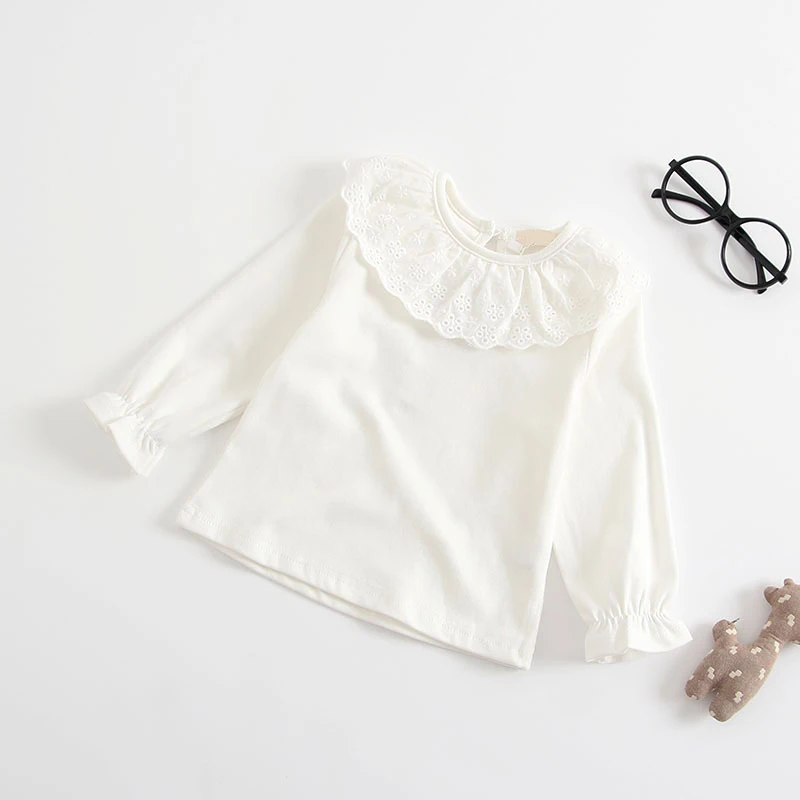 white lace Мягкая удобная одежда для новорожденных хлопковая Детская рубашка с длинными рукавами весенние топы для маленьких девочек, детская футболка на возраст от 0 до 24 месяцев - Цвет: white lace