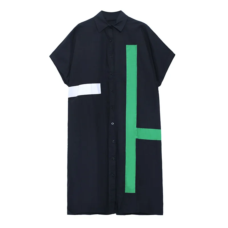 

QING MO White Black Women Summer Blouse Dress 2021 Women Patchwork Dress Female Streetwear Loose Dress ZQY7364