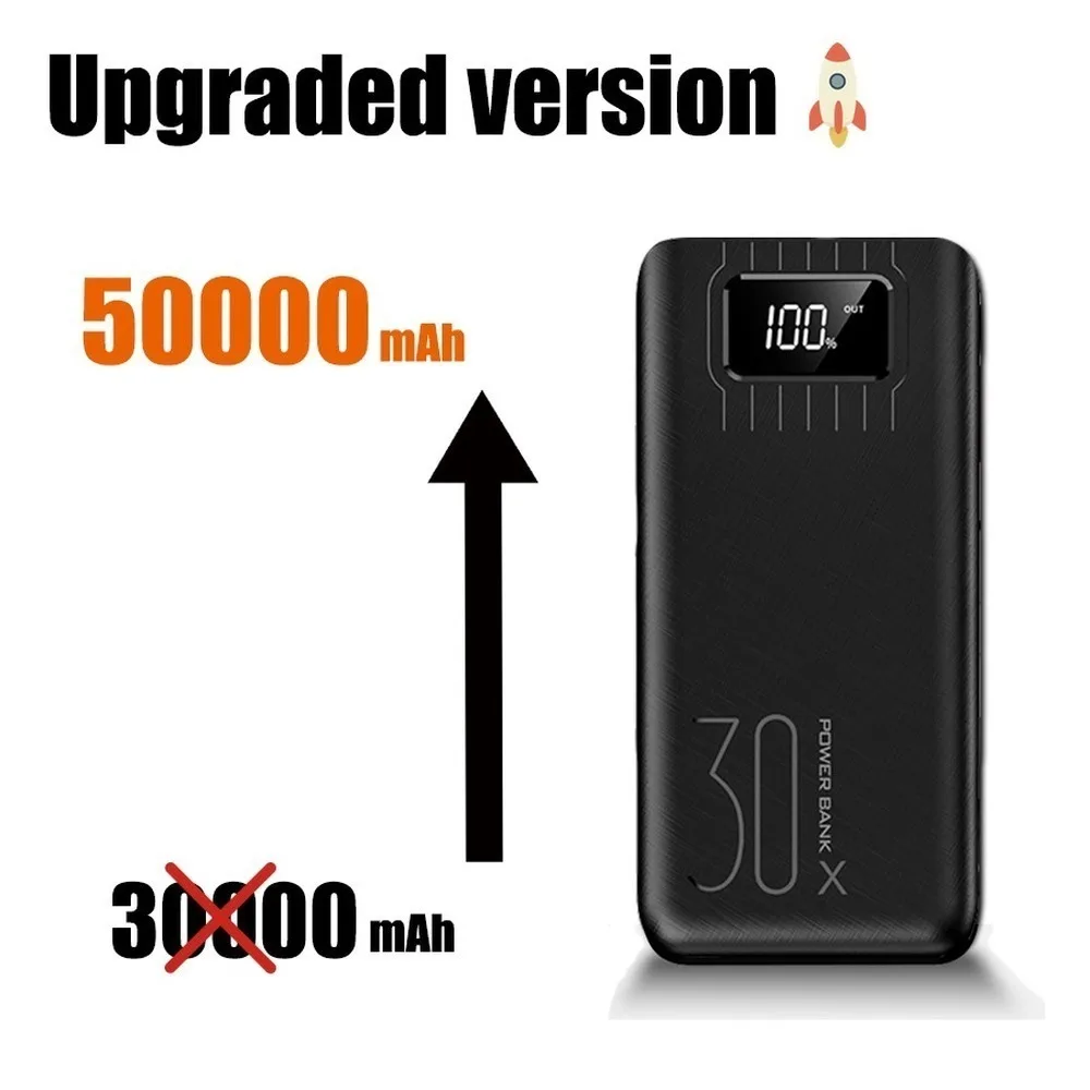50000 мАч Внешний аккумулятор для iPhone X XS MAX 11 pro Xiaomi Mi 9 8 Pover Bank 2 USB светодиодный внешний аккумулятор для зарядки