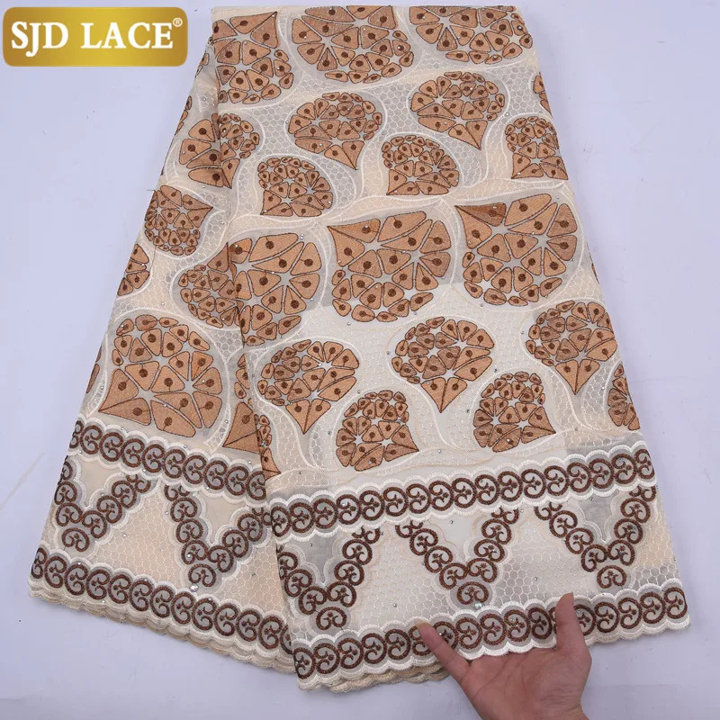 

SJD LACE African Lace Fabric Embroidery Swiss Voile Lace In Switzerland With Stones Dry Lace For Nigeria Man Dress Material2124B