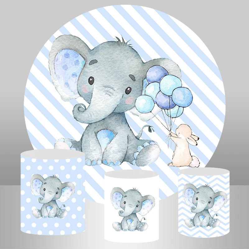 

Фон для фотосъемки с изображением маленьких слонов круглых колец для мальчиков, голубой декор для вечеринки в честь рождения ребенка, чехлы для баннеров