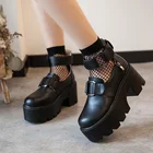 Японский Стиль Милая обувь для учащихся девочек косплей туфли Лолиты JK под школьную форму туфли на высоком каблуке с круглым носком из PU искусственной кожи, туфли