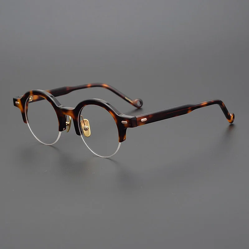 Retro glasses frame acetate fiber round lower half frame men and women myopia optical glasses frame vintage glasses frame