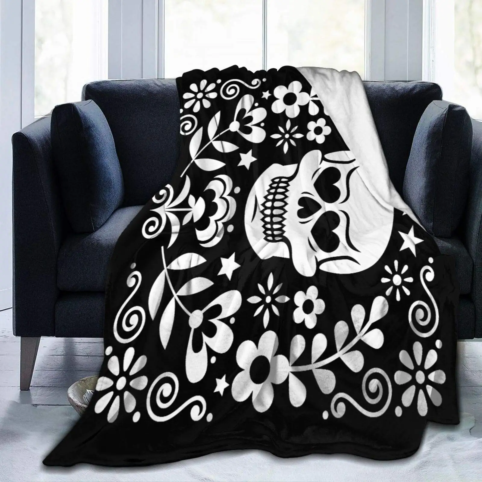 

Mexican Sugar Skull Blanket Flannel Throw Lightweight Cozy Couch Bed Soft and Warm Plush Quilt 120x150cm for Teens