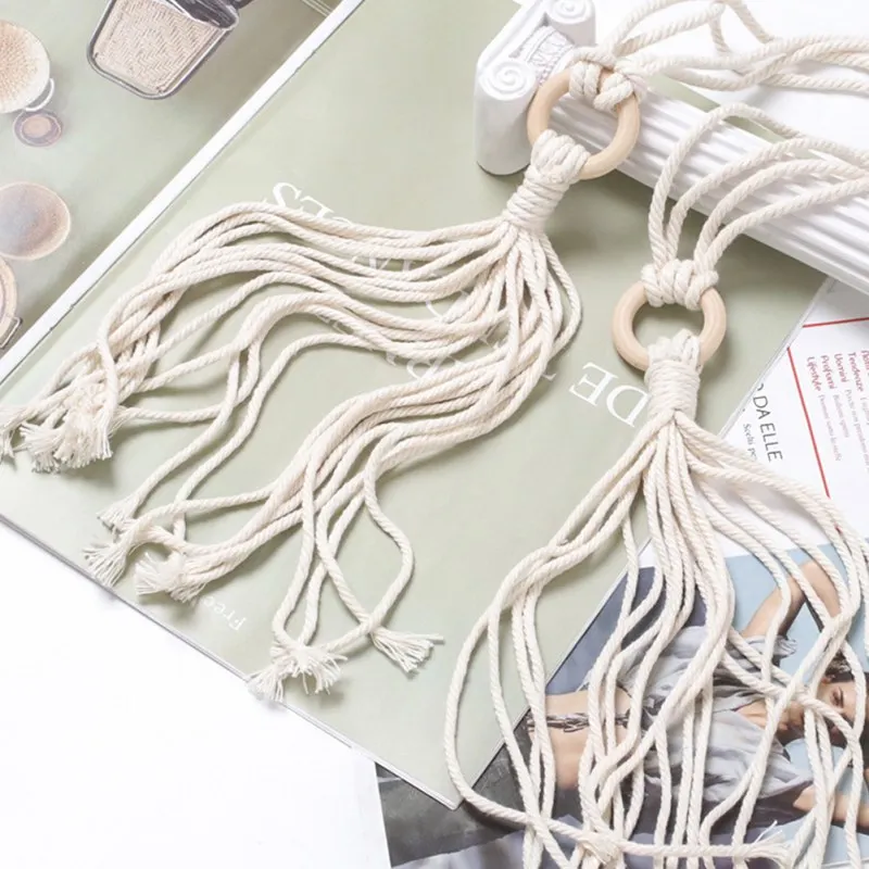 

New Cotton Rope Tassel Wooden Bead Curtain Tie Rope Backs Hold backs Buckle Clips Accessory Hook Holder Home Decorations#Q#8