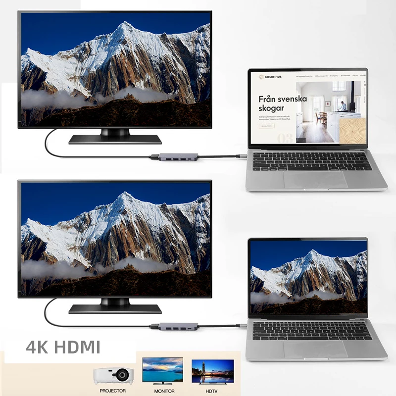 Typt C Type концентратор USB USB3.1 с HDMI 5 в 1 комбинированный 2 USB3.0 портами SD TF кардридер