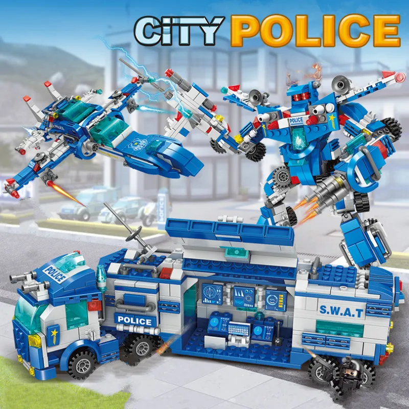 

715PCS SWAT Truck Building Blocks City Police Station Ship Helicopter Figures Bricks sets Educational Toy For Children boys gift