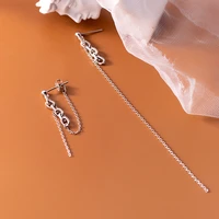 genuine 925 sterling silver long chain tassel drop earrings asymmetric cool earring fine jewelry for women